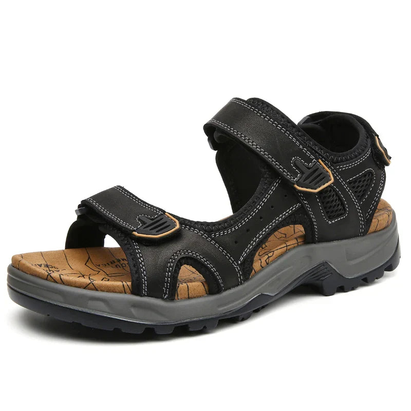 Men's Genuine Leather Sandals – Casual Summer Comfort Beach Slides