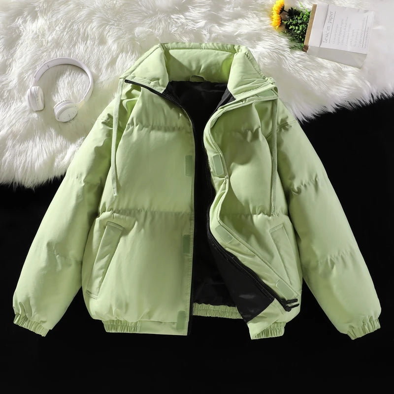 Men’s Winter Windproof Puffer Jacket – Stand Collar Thick Padded Parka