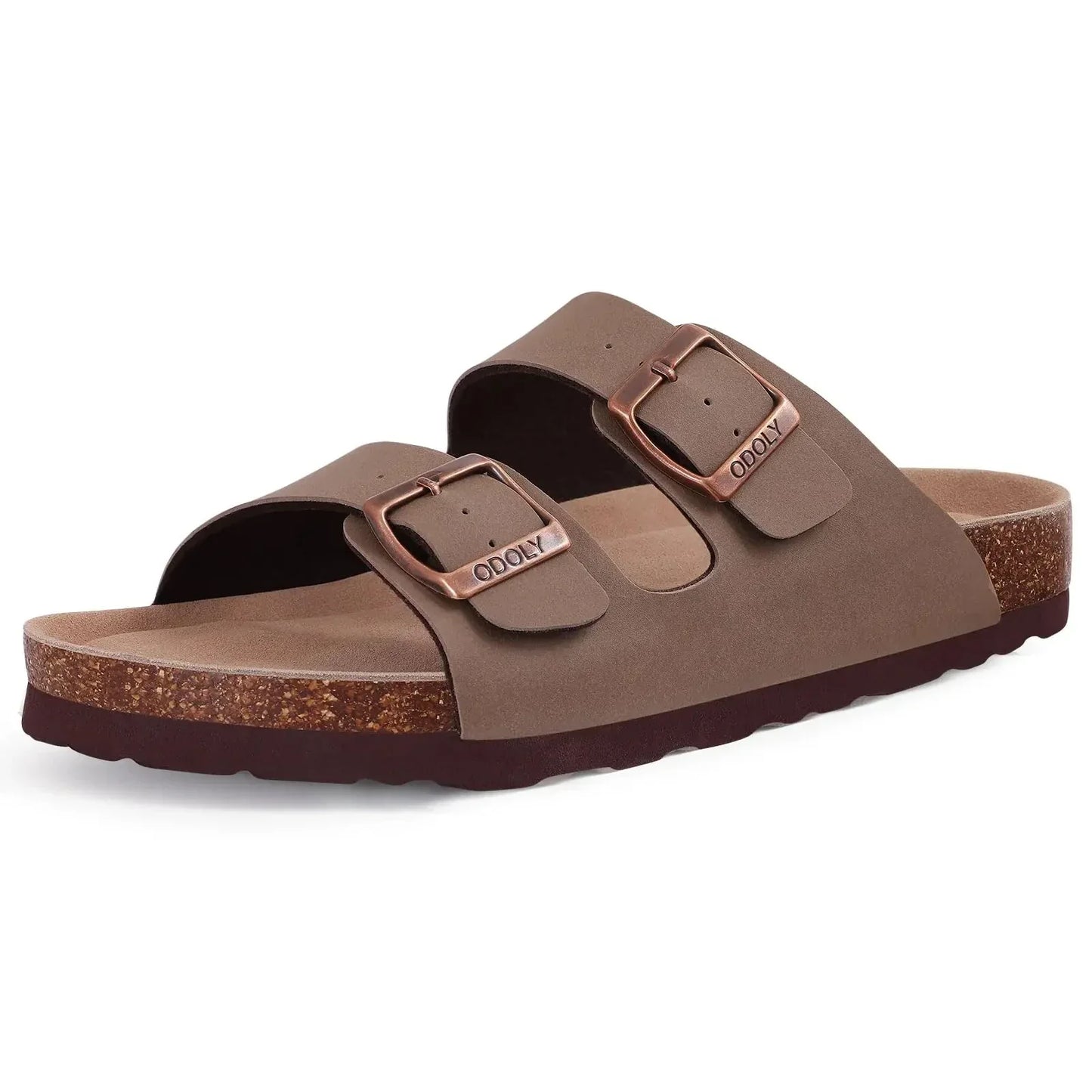 Women’s Open Toe Cork Sandals - Adjustable Buckle, Suede Flat Slippers