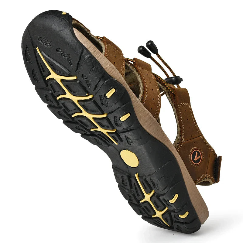 Men's Summer Sandals - Casual Leather Beach Shoes, Breathable Outdoor Sandals