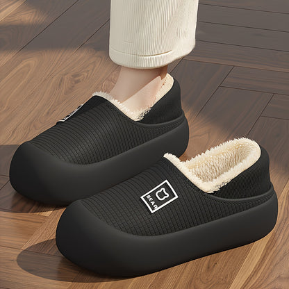 Women’s Fleece Winter Slippers – Non-Slip Cartoon Bear House Shoes