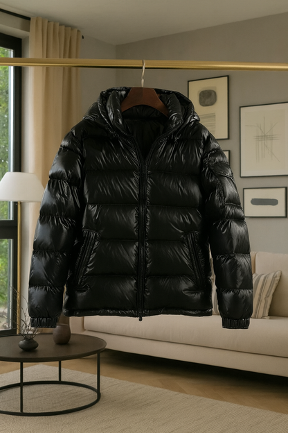 Men’s Glossy Hooded Winter Jacket – Thick Warm Puffer Coat