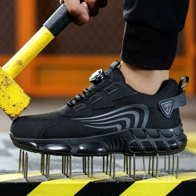 Safety and protection shoes with rotating button lace