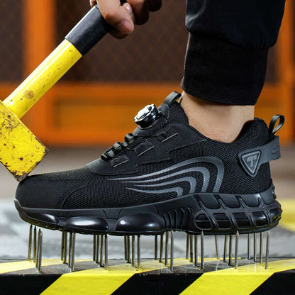 Safety and protection shoes with rotating button lace