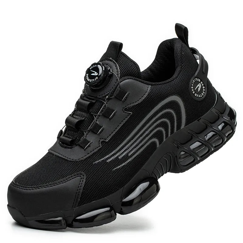Safety and protection shoes with rotating button lace