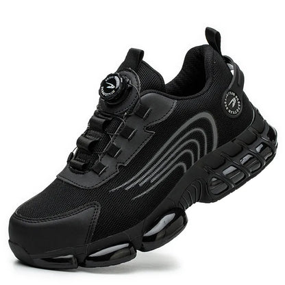 Safety and protection shoes with rotating button lace