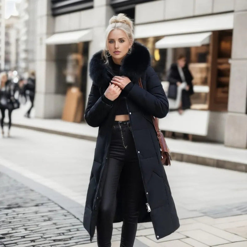 Warm Winter Coat with Faux Fur Hood & Extended Fit
