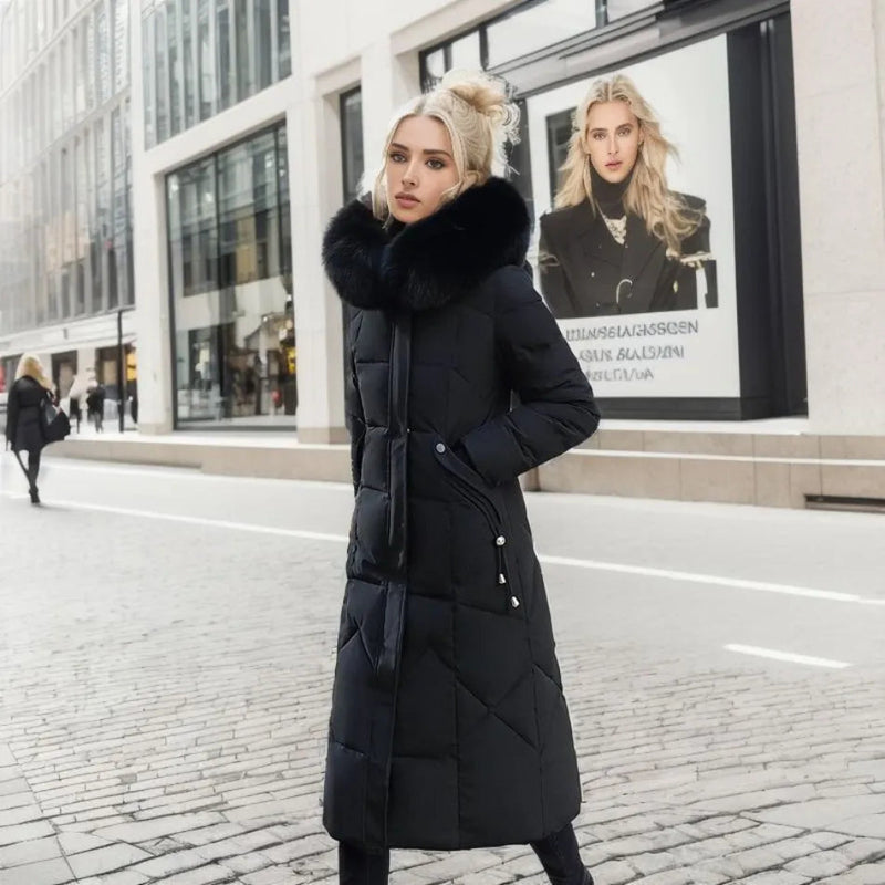 Warm Winter Coat with Faux Fur Hood & Extended Fit