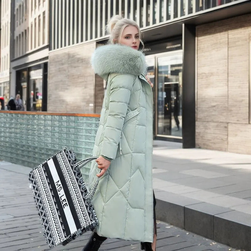 Warm Winter Coat with Faux Fur Hood & Extended Fit