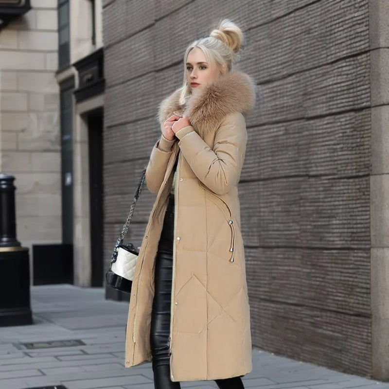 Warm Winter Coat with Faux Fur Hood & Extended Fit