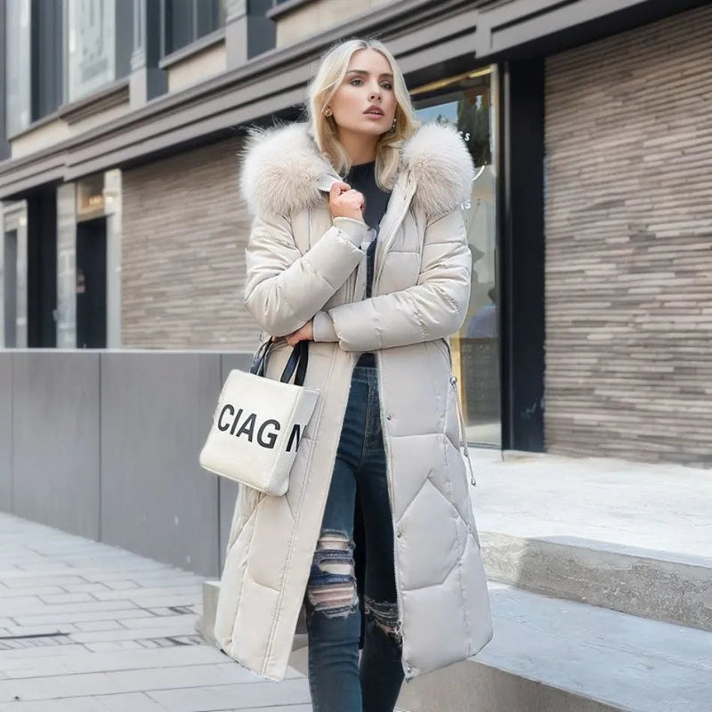 Warm Winter Coat with Faux Fur Hood & Extended Fit