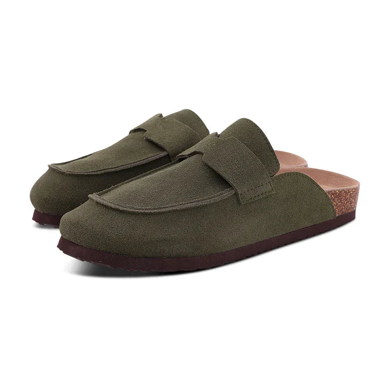 Women's Classic Faux Suede Cork Slippers with Arch Support – Mules for Indoor Comfort