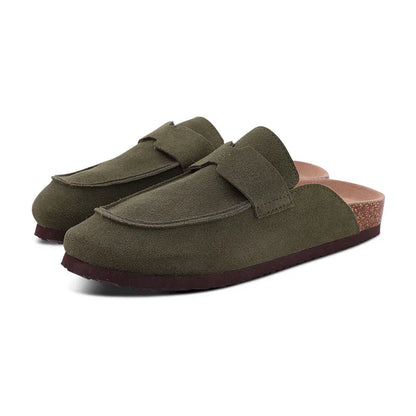 Women's Classic Faux Suede Cork Slippers with Arch Support – Mules for Indoor Comfort