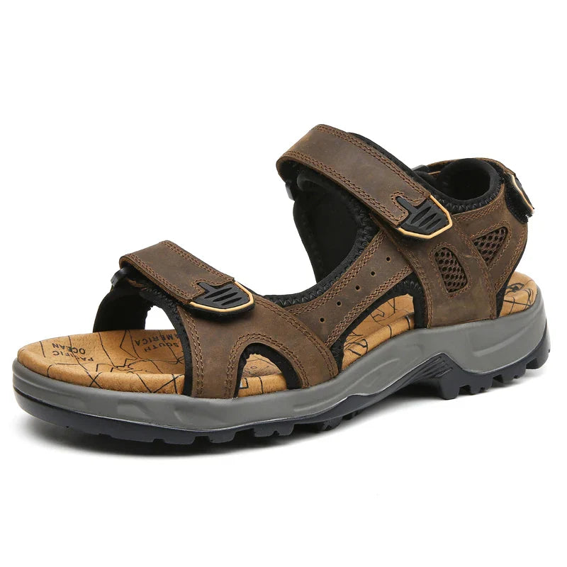 Men's Genuine Leather Sandals – Casual Summer Comfort Beach Slides