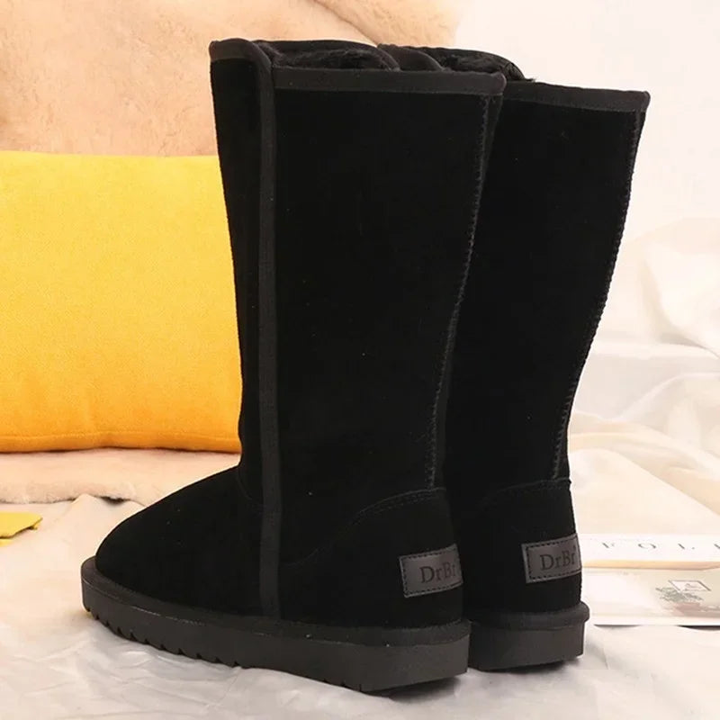 Women Winter Snow Boots 2025 Waterproof Warm PU Leather Fur Knee