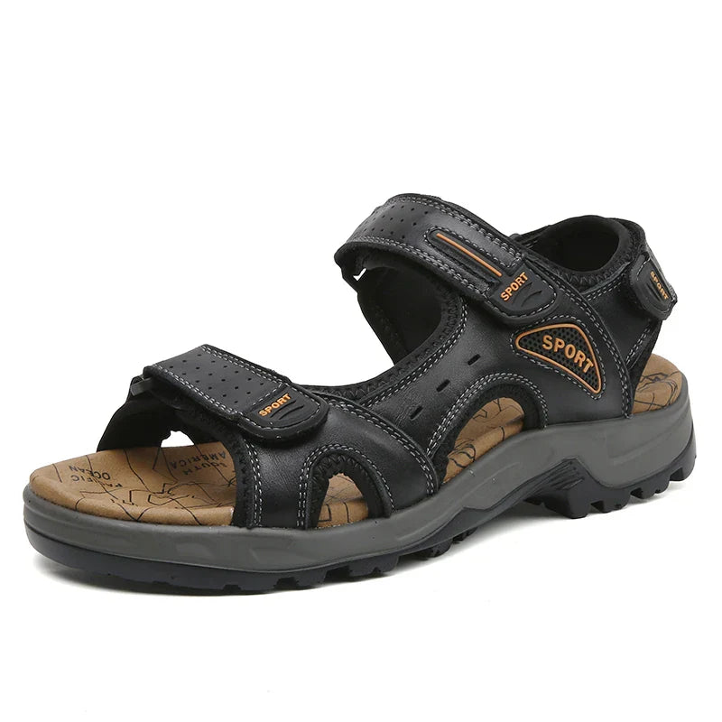 Men's Genuine Leather Sandals – Casual Summer Comfort Beach Slides