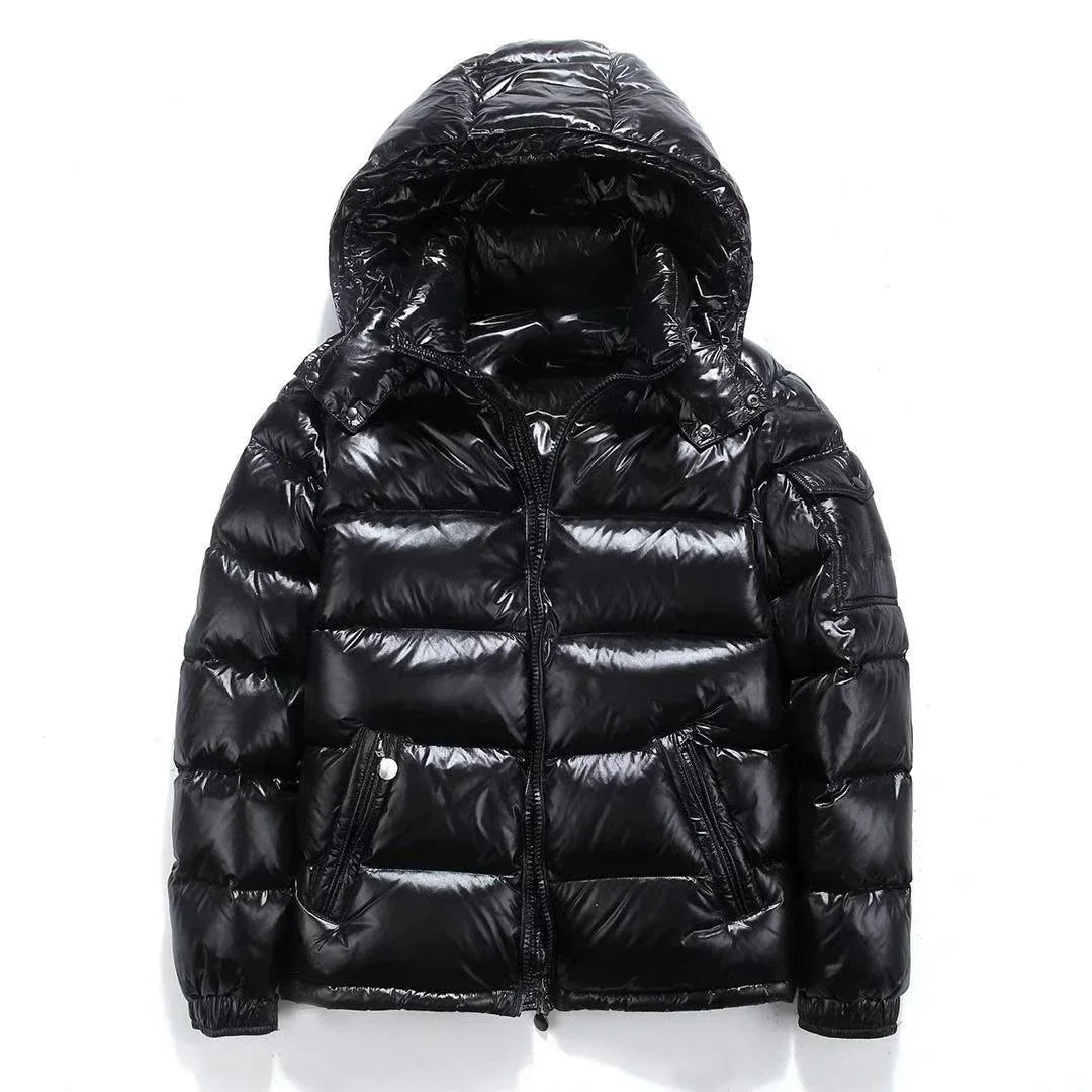 Men’s Glossy Hooded Winter Jacket – Thick Warm Puffer Coat