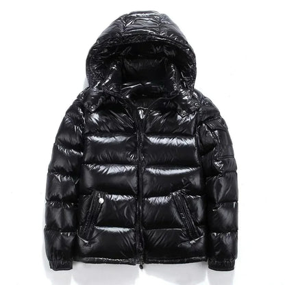 Men’s Glossy Hooded Winter Jacket – Thick Warm Puffer Coat