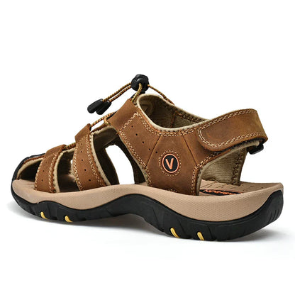 Men's Summer Sandals - Casual Leather Beach Shoes, Breathable Outdoor Sandals