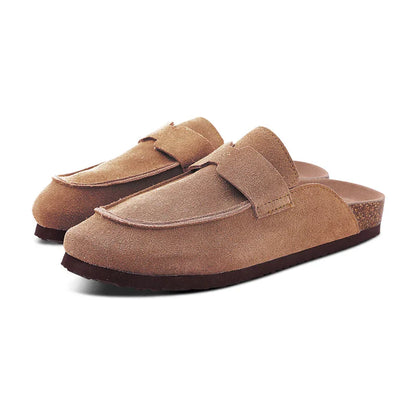 Women's Classic Faux Suede Cork Slippers with Arch Support – Mules for Indoor Comfort