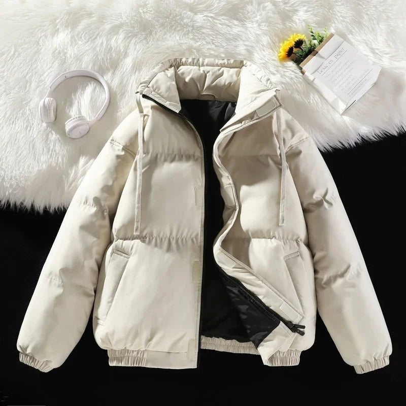 Men’s Winter Windproof Puffer Jacket – Stand Collar Thick Padded Parka