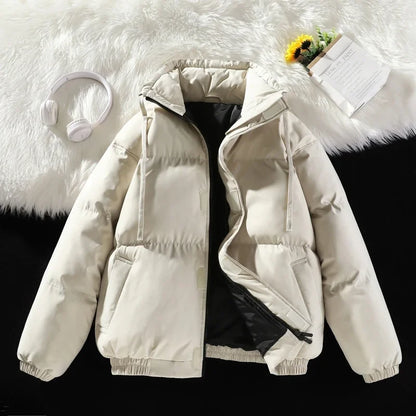 Men’s Winter Windproof Puffer Jacket – Stand Collar Thick Padded Parka