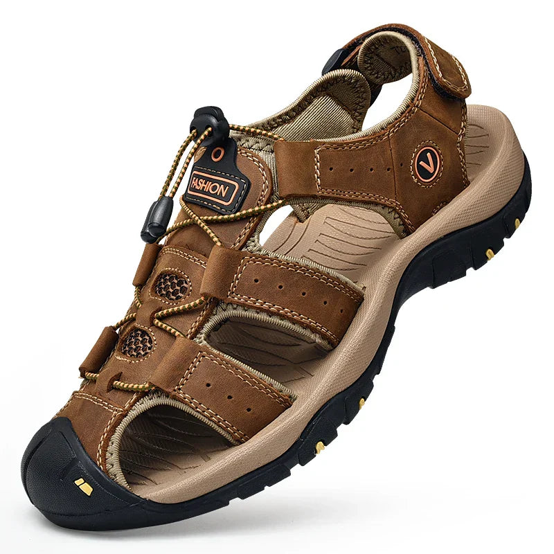 Men's Summer Sandals - Casual Leather Beach Shoes, Breathable Outdoor Sandals