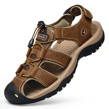 Men's Summer Sandals - Casual Leather Beach Shoes, Breathable Outdoor Sandals