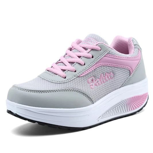 Women Lace-Up Mesh Sneakers – Lightweight Platform Walking Trainers