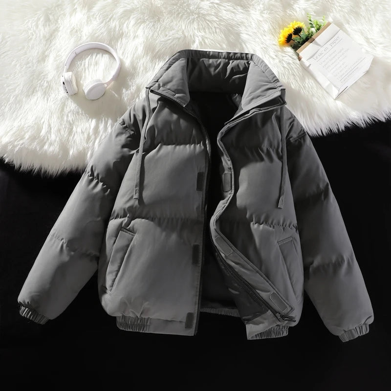 Men’s Winter Windproof Puffer Jacket – Stand Collar Thick Padded Parka
