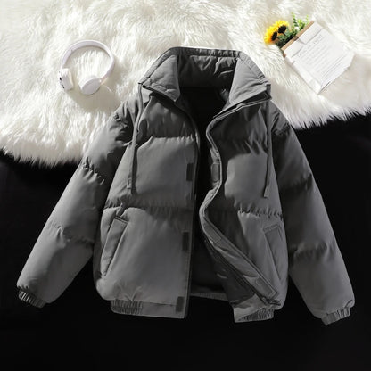 Men’s Winter Windproof Puffer Jacket – Stand Collar Thick Padded Parka