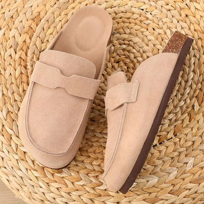 Women's Classic Faux Suede Cork Slippers with Arch Support – Mules for Indoor Comfort