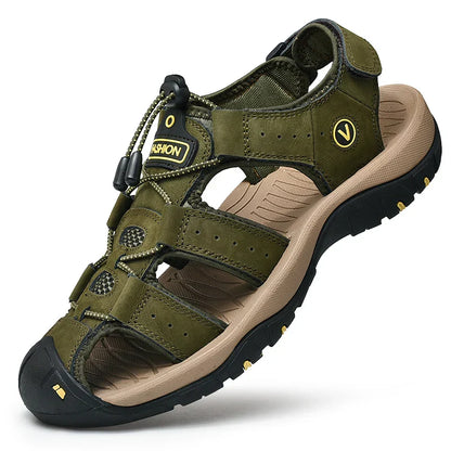 Men's Summer Sandals - Casual Leather Beach Shoes, Breathable Outdoor Sandals