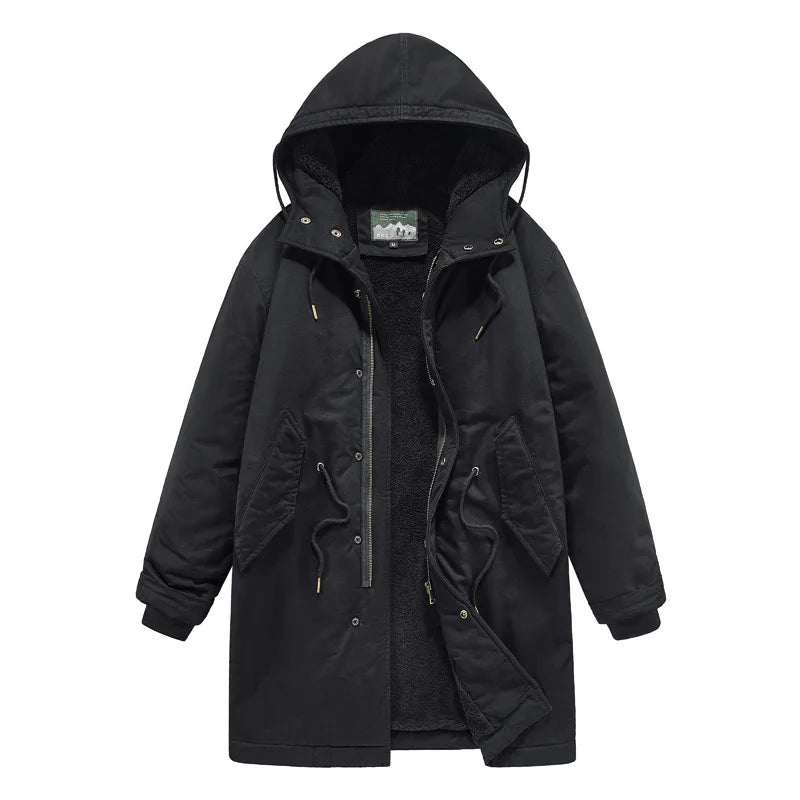 Men’s Winter Hooded Jacket with Fur Collar – Fleece Lined Warm Parka Coat