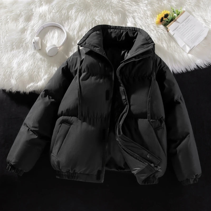 Men’s Winter Windproof Puffer Jacket – Stand Collar Thick Padded Parka