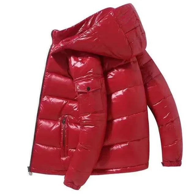 Men’s Glossy Hooded Winter Jacket – Thick Warm Puffer Coat
