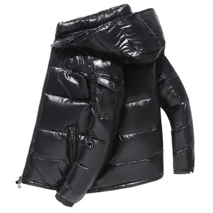 Men’s Glossy Hooded Winter Jacket – Thick Warm Puffer Coat