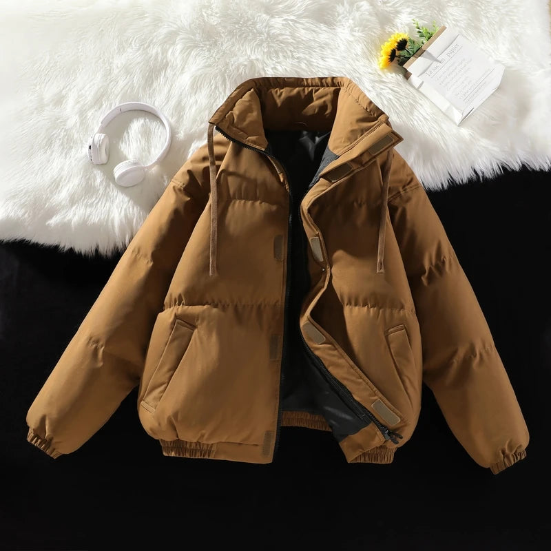 Men’s Winter Windproof Puffer Jacket – Stand Collar Thick Padded Parka