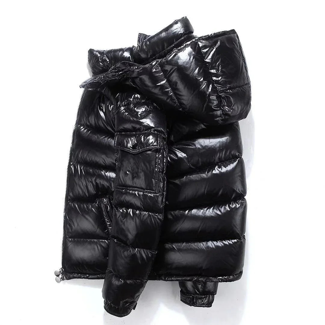 Men’s Glossy Hooded Winter Jacket – Thick Warm Puffer Coat