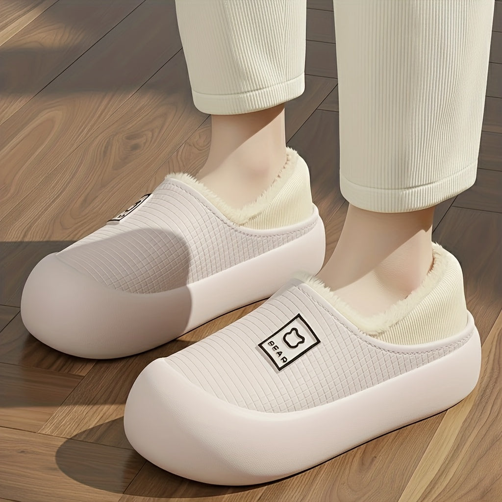 Women’s Fleece Winter Slippers – Non-Slip Cartoon Bear House Shoes