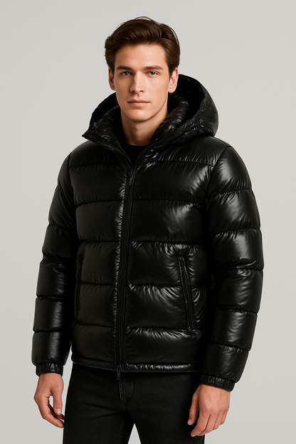 Men’s Glossy Hooded Winter Jacket – Thick Warm Puffer Coat