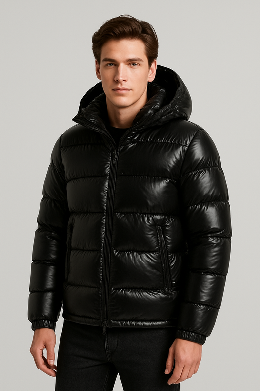 Men’s Glossy Hooded Winter Jacket – Thick Warm Puffer Coat