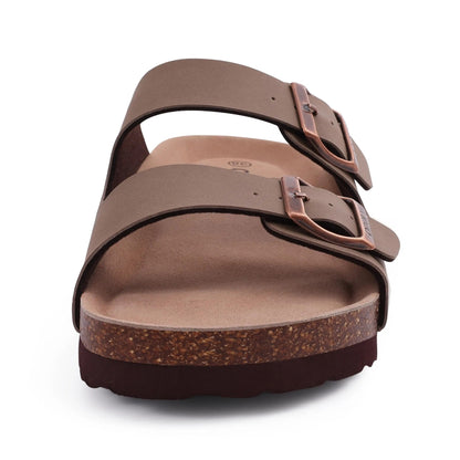 Women’s Open Toe Cork Sandals - Adjustable Buckle, Suede Flat Slippers